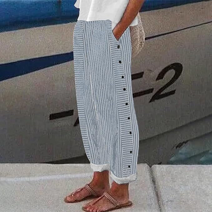 Sera™ | Çizgili Düğme Detaylı Pantolon