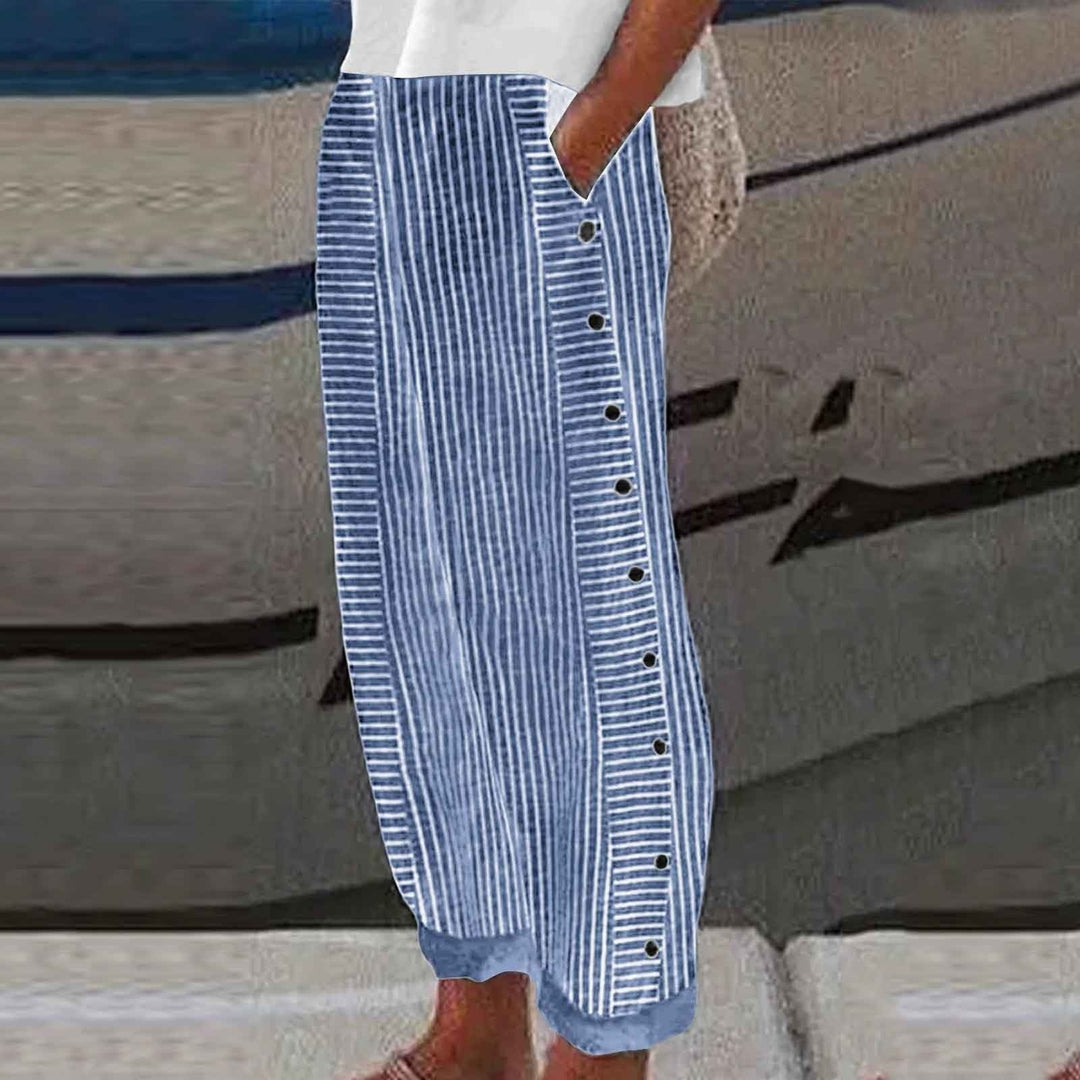Sera™ | Çizgili Düğme Detaylı Pantolon