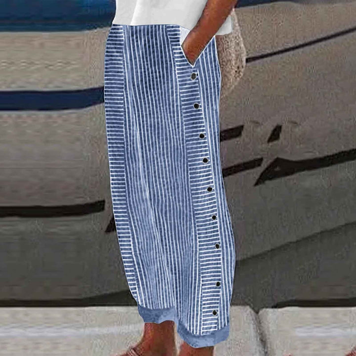 Sera™ | Çizgili Düğme Detaylı Pantolon