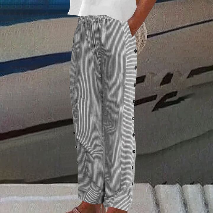Sera™ | Çizgili Düğme Detaylı Pantolon
