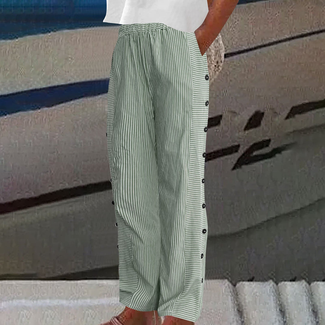 Sera™ | Çizgili Düğme Detaylı Pantolon