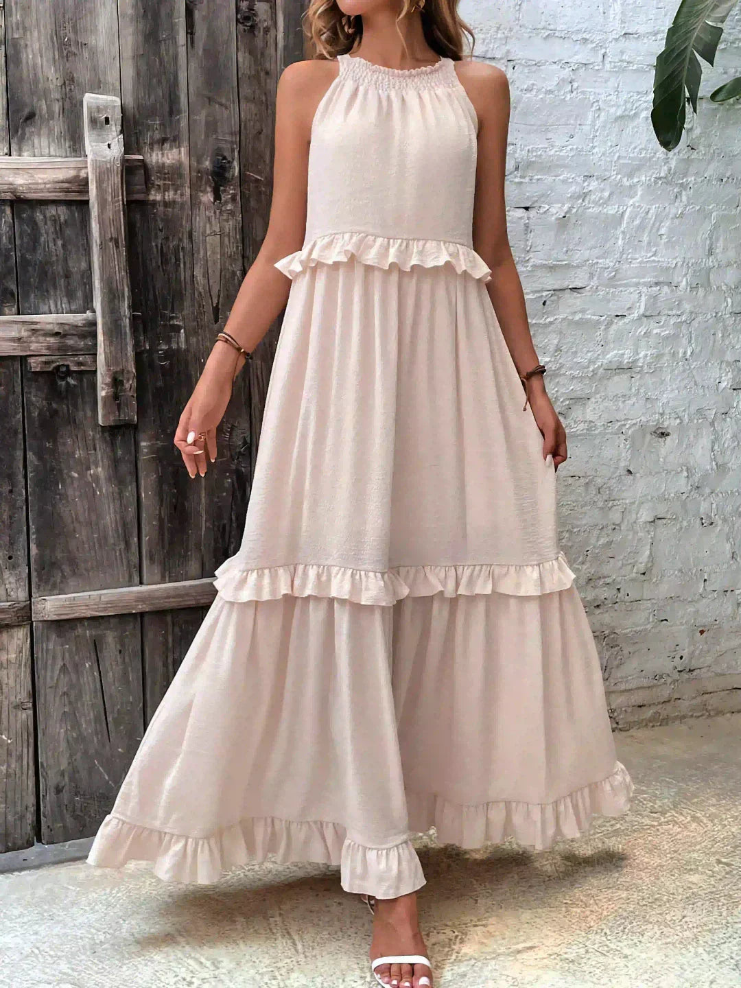 Emilia™ | Askılı Volanlı Maxi Elbise